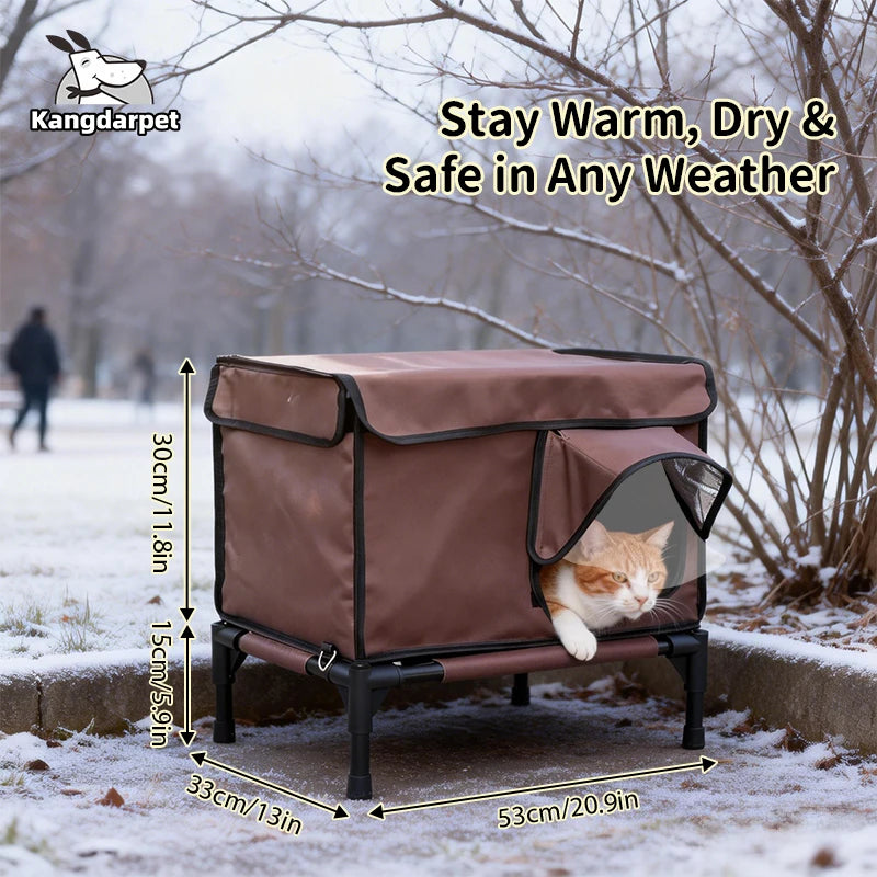 Outdoor Cat House Waterproof Cat House Rainproof Windproof Warm Foldable Cats Bed Thickened Insulation Escape Door Tent
