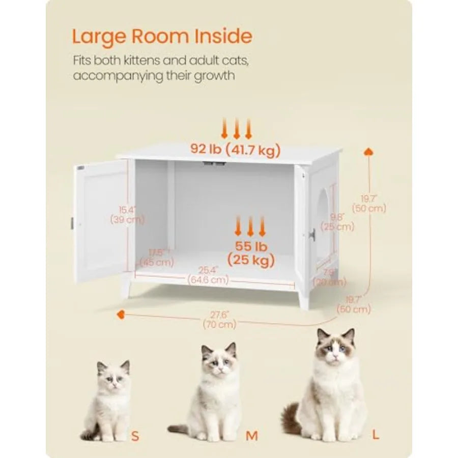 Cat Litter Box Enclosure, Modern Hidden Cat Litter Box Furniture, Double Doors, Handles, Indoor Pet House Washroom, Living Room