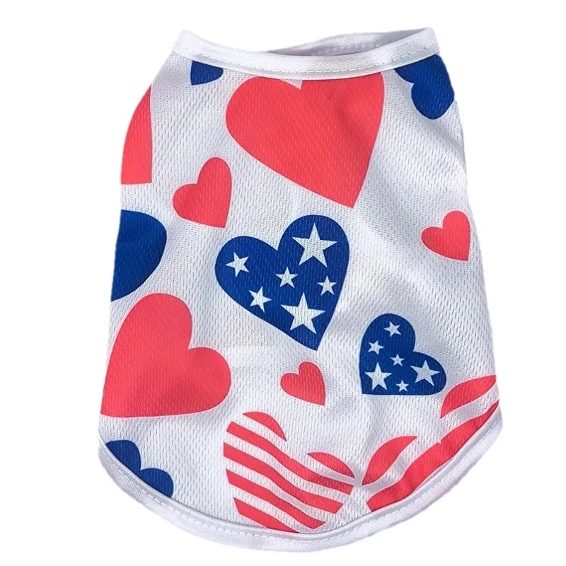 Summer Breathable Dog Cat Vest Clothes Independence Day July 4th Pet T-shirt For Small Medium Dogs Cats Chihuahua Pug Thin Coat