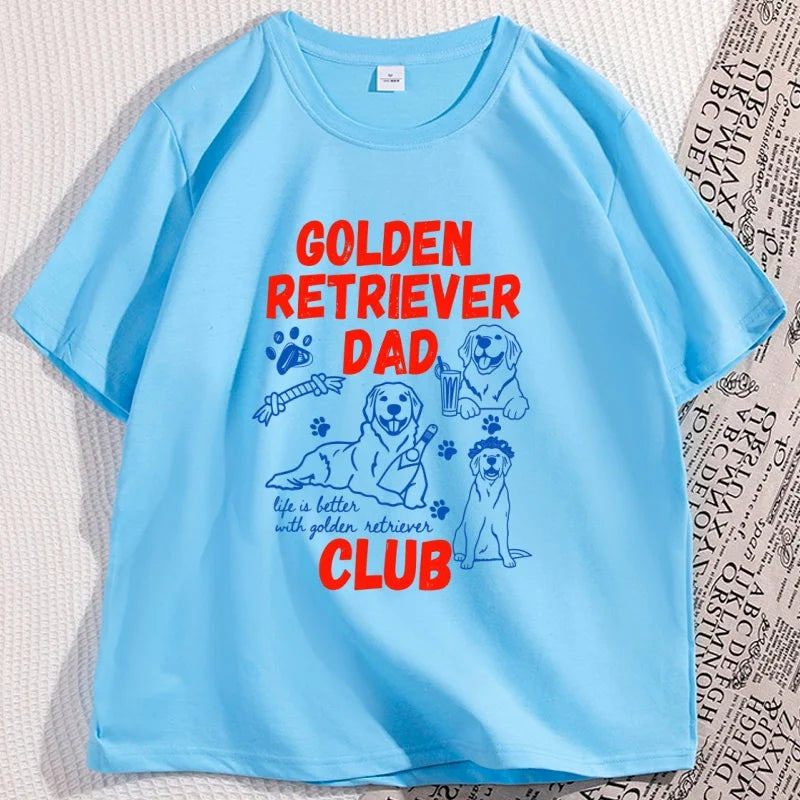 Golden Retriever Dad Club T-Shirt Funny Regular Casual Comfort Breathable Short Sleeve T Shirts Loose Graphic Tees Clothing
