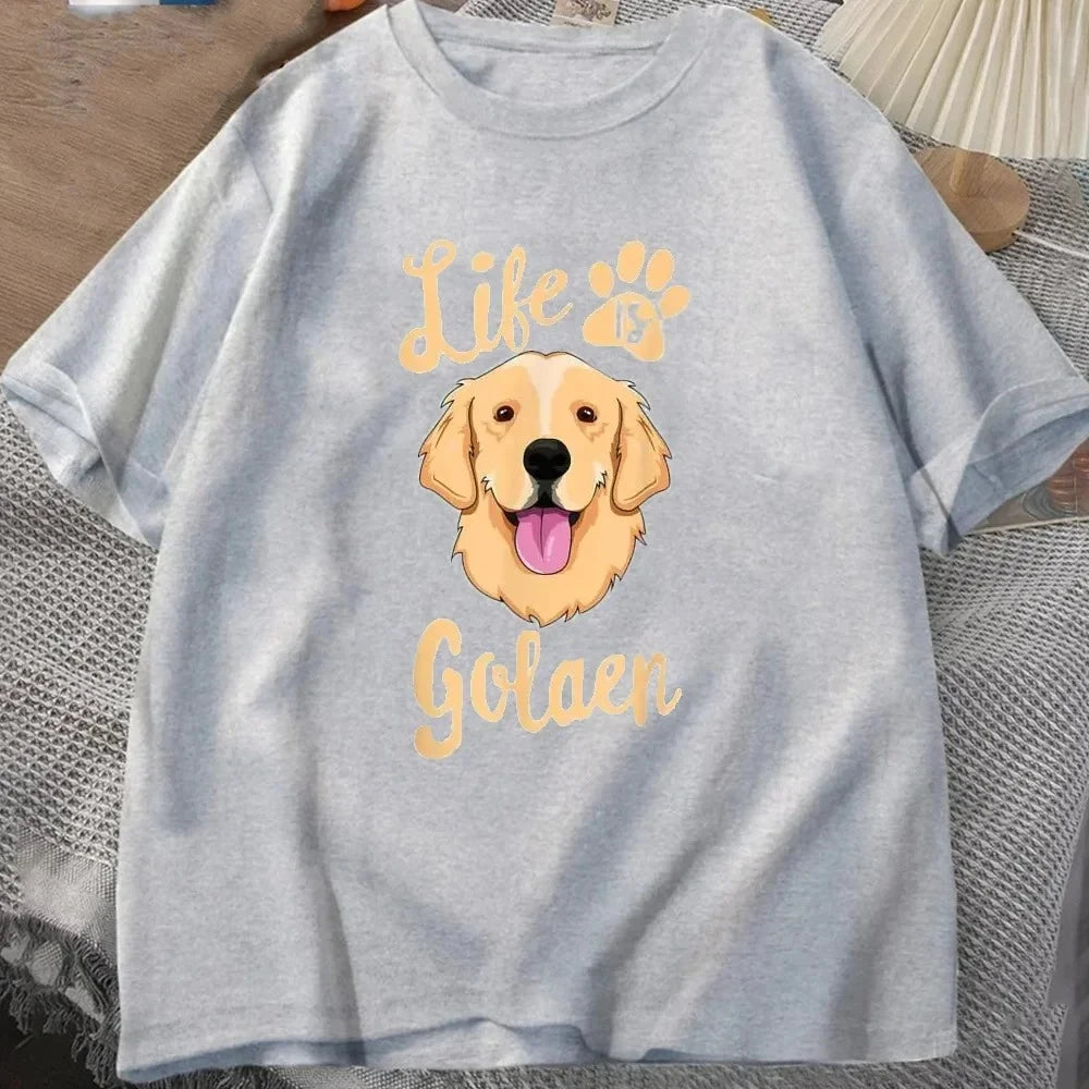 2025 Life Is Golden Retriever T-Shirt Women Dog Owner Gift T-Shirt Loose Casual Tshirts Unisex Tops Tees O-neck Tee