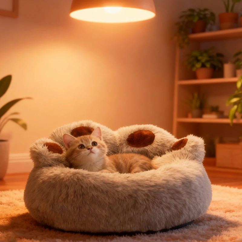 Large Dog Winter Bed Paw Shape Calming Pet Bed, Plush warm Donut Bed for Dogs & Cats Non-Slip Bottom Large Size for Big dogs