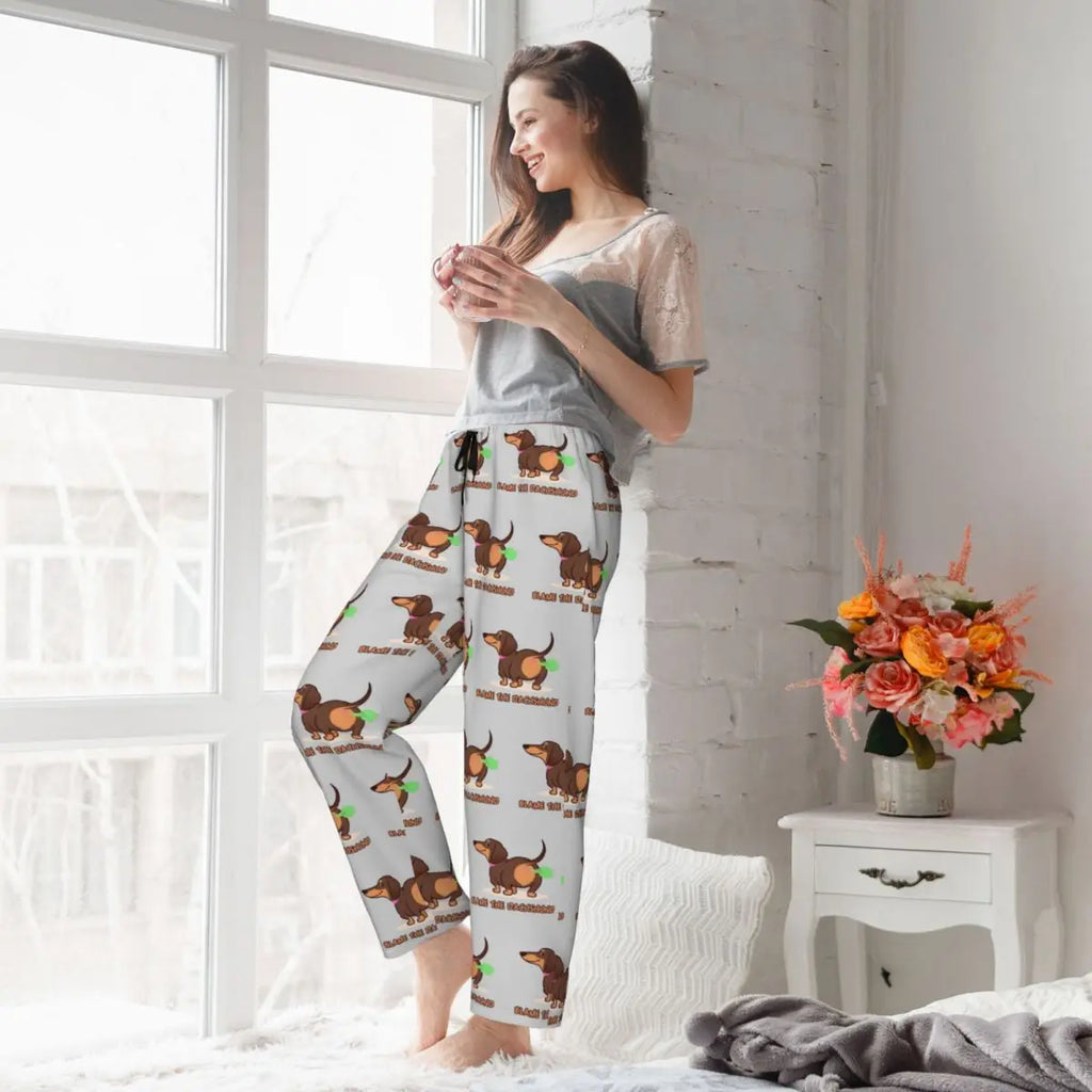 Custom Womens Dachshund Dog Pajama Pants Print Sausage Dogs Sleep Sleepwear Bottoms with Pockets